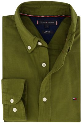 Tommy Hilfiger Tommy Hilfiger casual overhemd normale fit groen effen katoen button-down boord