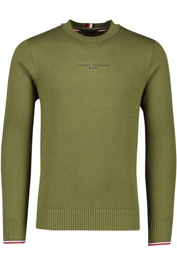 Sweater Tommy Hilfiger ronde hals groen effen katoen