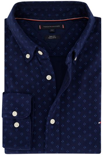 Tommy Hilfiger casual overhemd normale fit donkerblauw geprint katoen