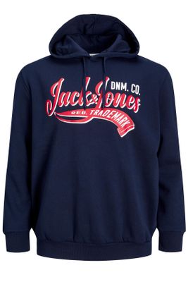 Jack & Jones Jack & Jones donkerblauwe hoodie refular fit tekst rood