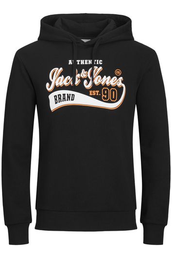 Jack & Jones regular fit hoodie zwart tekst oranje