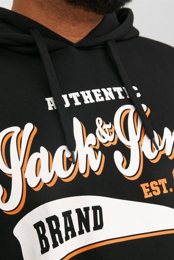 Jack & Jones regular fit hoodie zwart tekst oranje