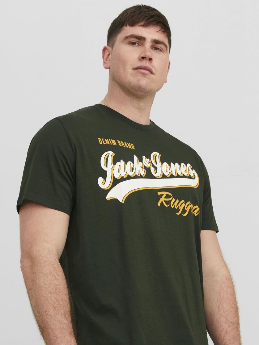 Jack & Jones T-shirts donkergroen katoen opdruk