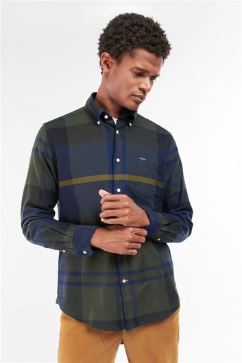 Barbour overhemd tailored fit groen/blauw geruit katoen