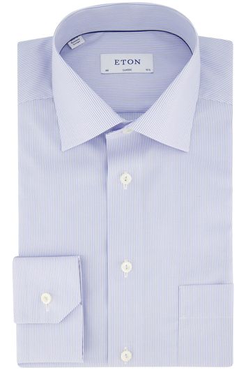 Eton business overhemd wijde fit lichtblauw gestreept katoen Classic Fit met borstzak