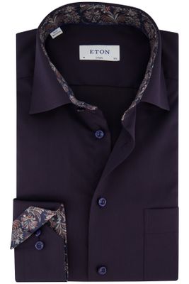 Eton Eton business overhemd wijde fit aubergine effen katoen