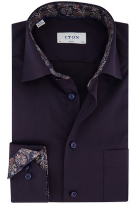 Eton Eton Classic overhemd wijde fit aubergine effen katoen