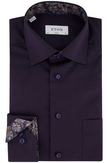 Eton Classic overhemd wijde fit aubergine effen katoen