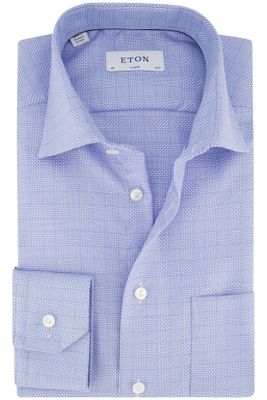 Eton Eton overhemd Classic wijde fit lichtblauw geruit katoen