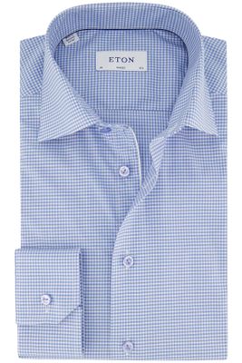 Eton Eton overhemd wijde fit lichtblauw geruit katoen lyocel