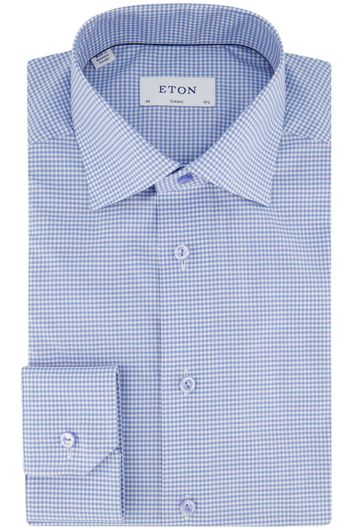 Eton overhemd wijde fit lichtblauw geruit katoen lyocel