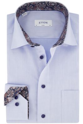 Eton Eton business overhemd wijde fit lichtblauw effen katoen Classic Fit met borstzak
