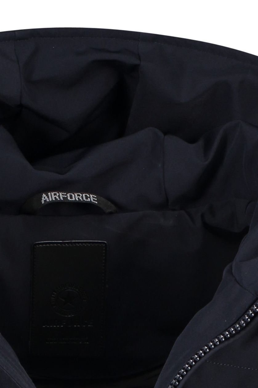 Airforce winterjas donkerblauw effen rits slim fit waterafstotend