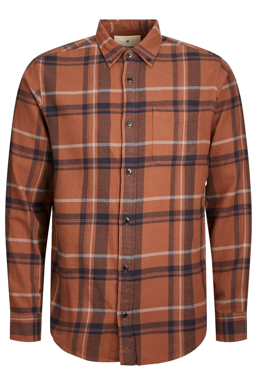 overhemd Jack & Jones casual normale fit bruin geruit katoen