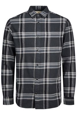 Jack & Jones overhemd Jack & Jones casual normale fit grijs geruit katoen