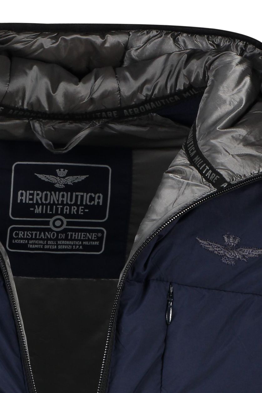 Aeronautica Militare winterjas donkerblauw uni rits slim fit 