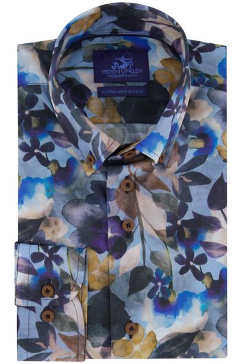 Eden Valley casual overhemd mouwlengte 7 normale fit blauw geprint katoen