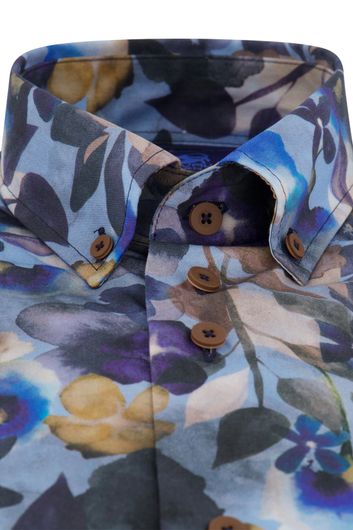 Eden Valley overhemd ml7 modern fit blauw geprint katoen bruine knopen