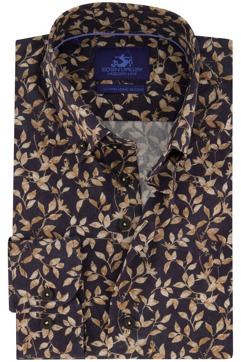 Eden Valley overhemd donkergrijs geprint ml7 modern fit katoen
