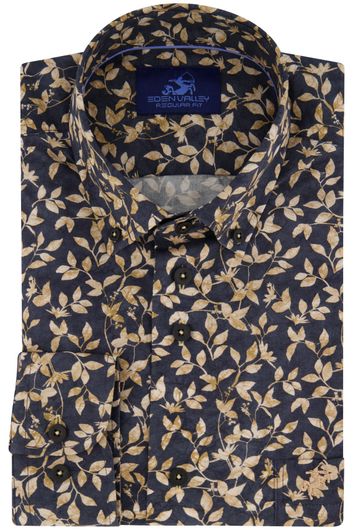 Eden Valley casual overhemd donkerblauw geprint wijde fit katoen