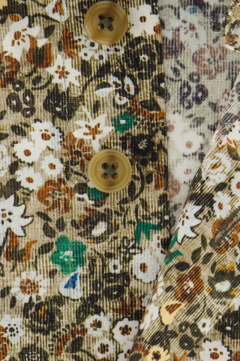 Eden Valley casual overhemd wijde fit bruin geprint bloemen katoen