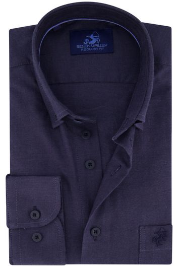 Eden Valley casual overhemd wijde fit donkerblauw effen katoen