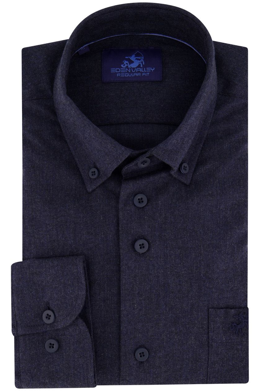 Eden Valley casual overhemd wijde fit donkerblauw effen katoen button-down boord
