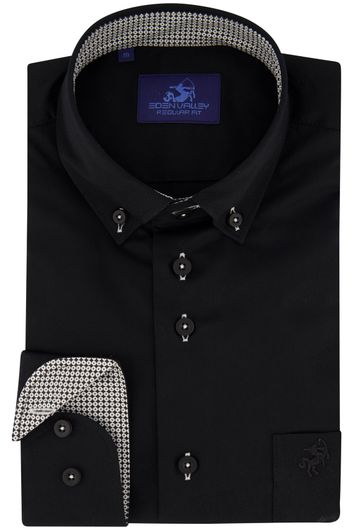 Eden Valley casual overhemd wijde fit zwart effen katoen