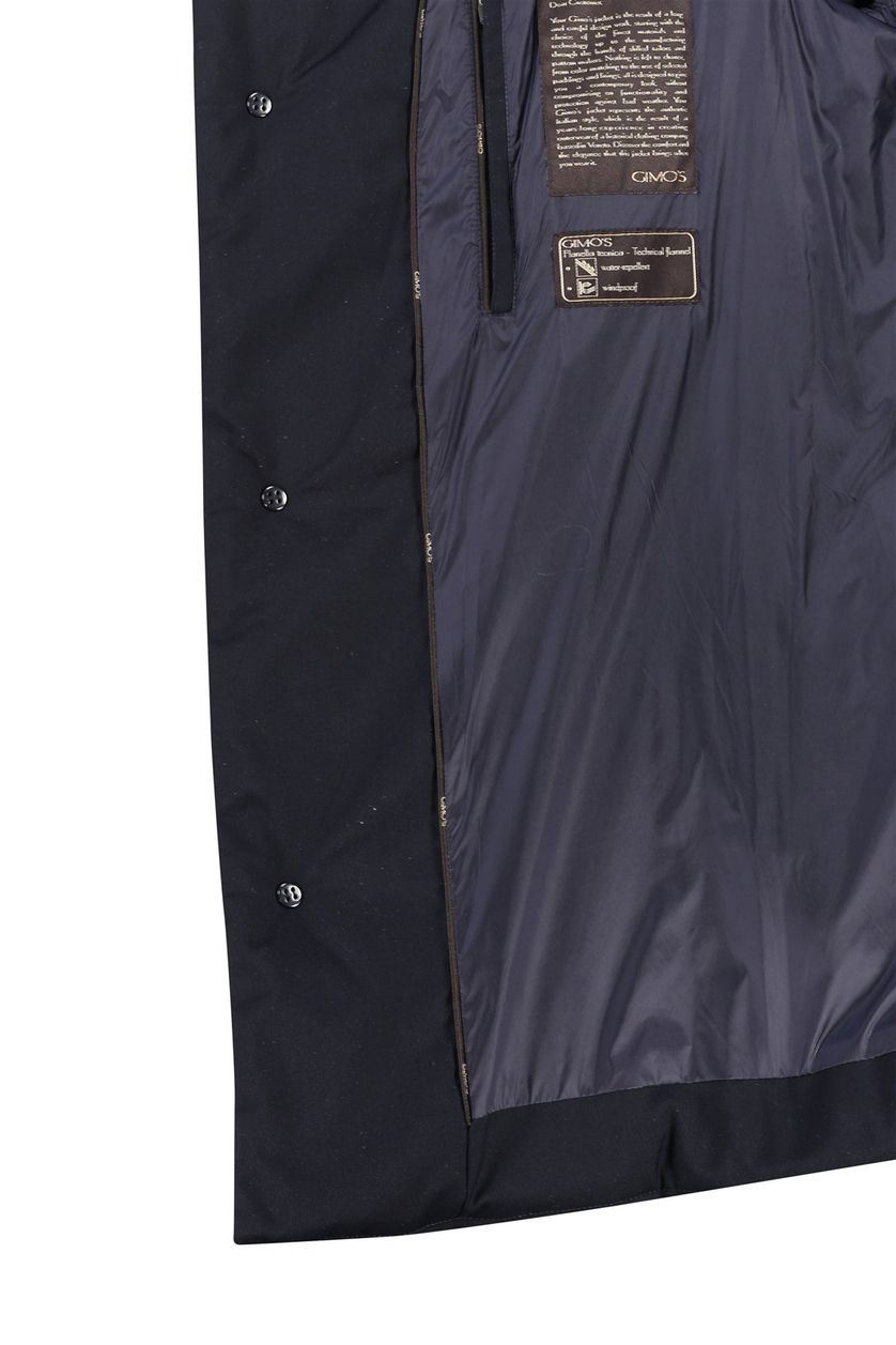 Gimo's winterjas donkerblauw effen rits + knoop normale fit waterafstotend
