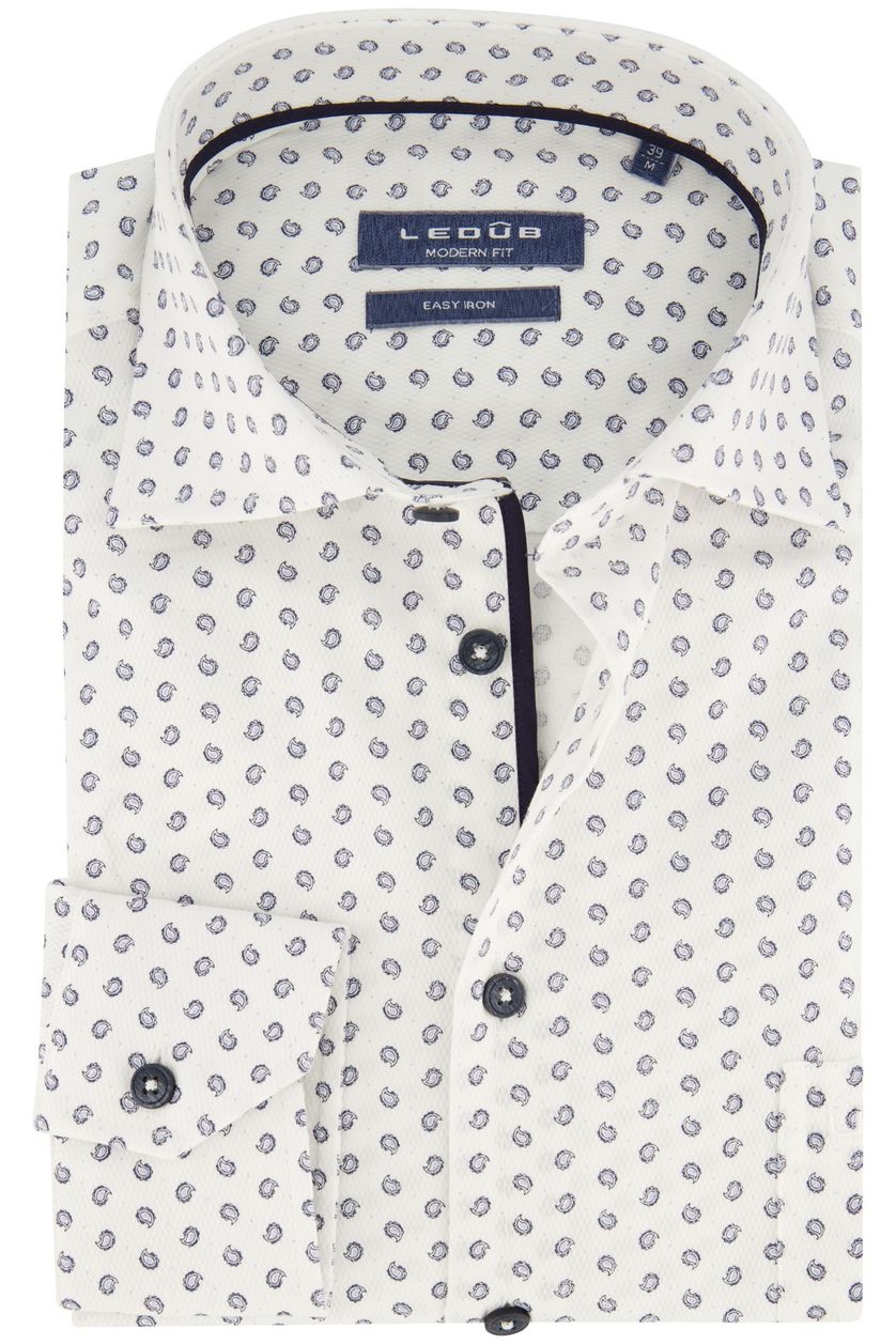 Ledub business overhemd normale fit wit blauw geprint katoen