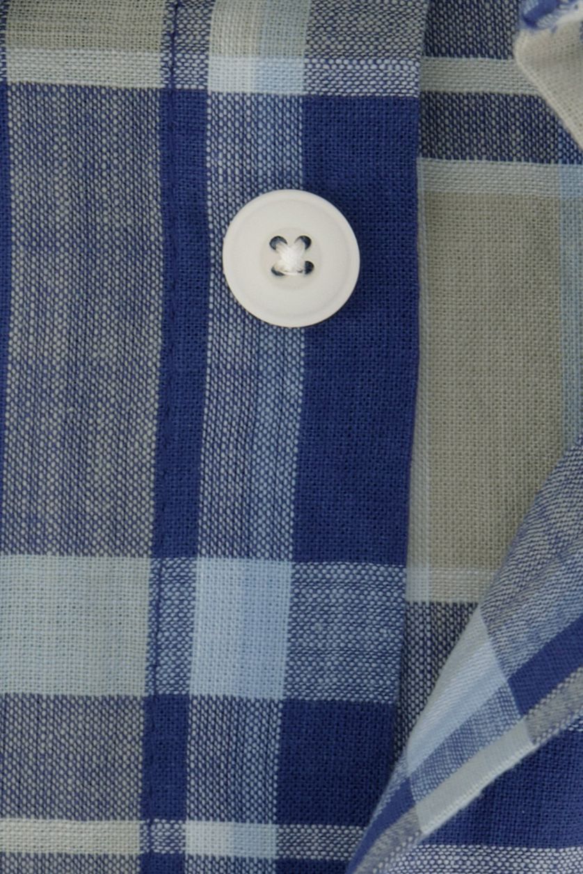 Ledub overhemd beige blauw geruit katoen modern fit