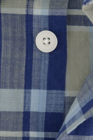 Ledub overhemd modern fit blauw geruit katoen blauw beige geruit