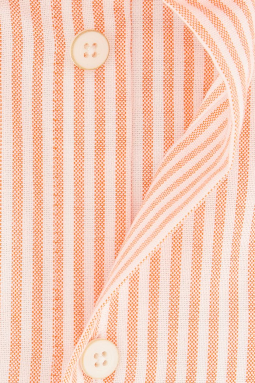 Ledub modern fit overhemd korte mouw oranje gestreept katoen