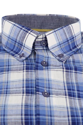 Ledub blauw geruit overhemd modern fit korte mouw