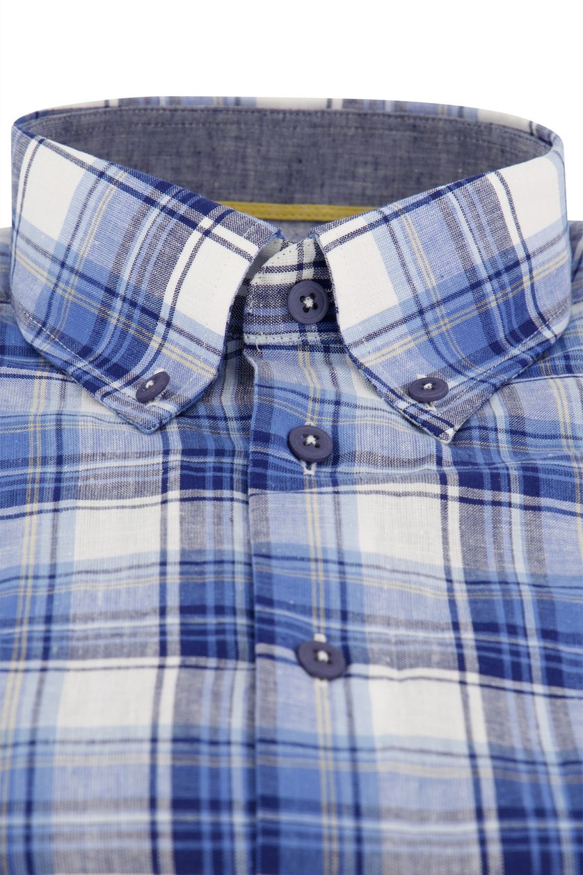 Ledub modern fit blauw geruit overhemd korte mouw