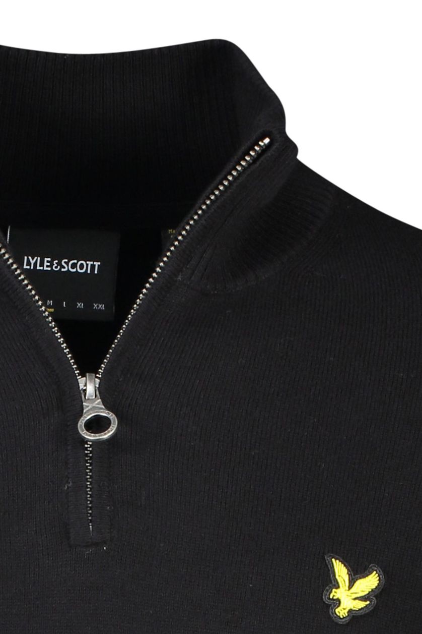 Lyle & Scott trui opstaande kraag zwart effen met logo katoen