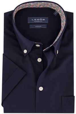 Ledub Ledub korte mouw overhemd donkerblauw modern fit katoen strijkvrij