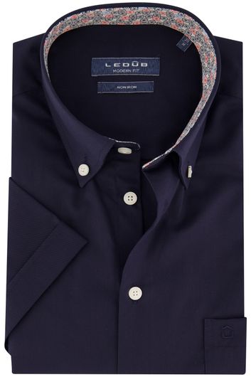 Ledub strijkvrij overhemd korte mouw modern fit donkerblauw katoen