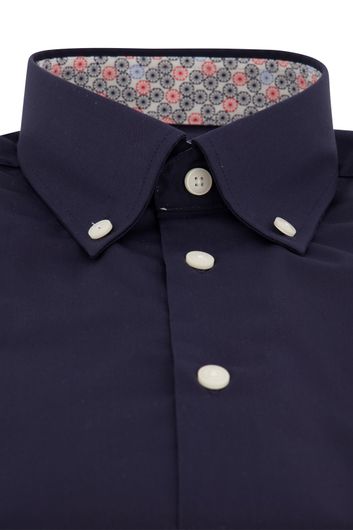 Ledub strijkvrij overhemd korte mouw modern fit donkerblauw katoen