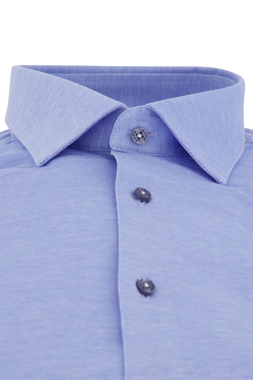 Ledub overhemd mouwlengte 7 knitted Slim Fit blauw katoen
