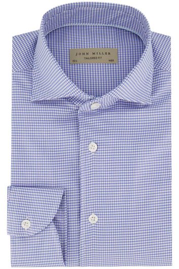 John Miller business overhemd Tailored Fit slim fit blauw geruit katoen