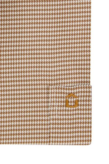 Ledub business overhemd Modern Fit New normale fit bruin geruit katoen