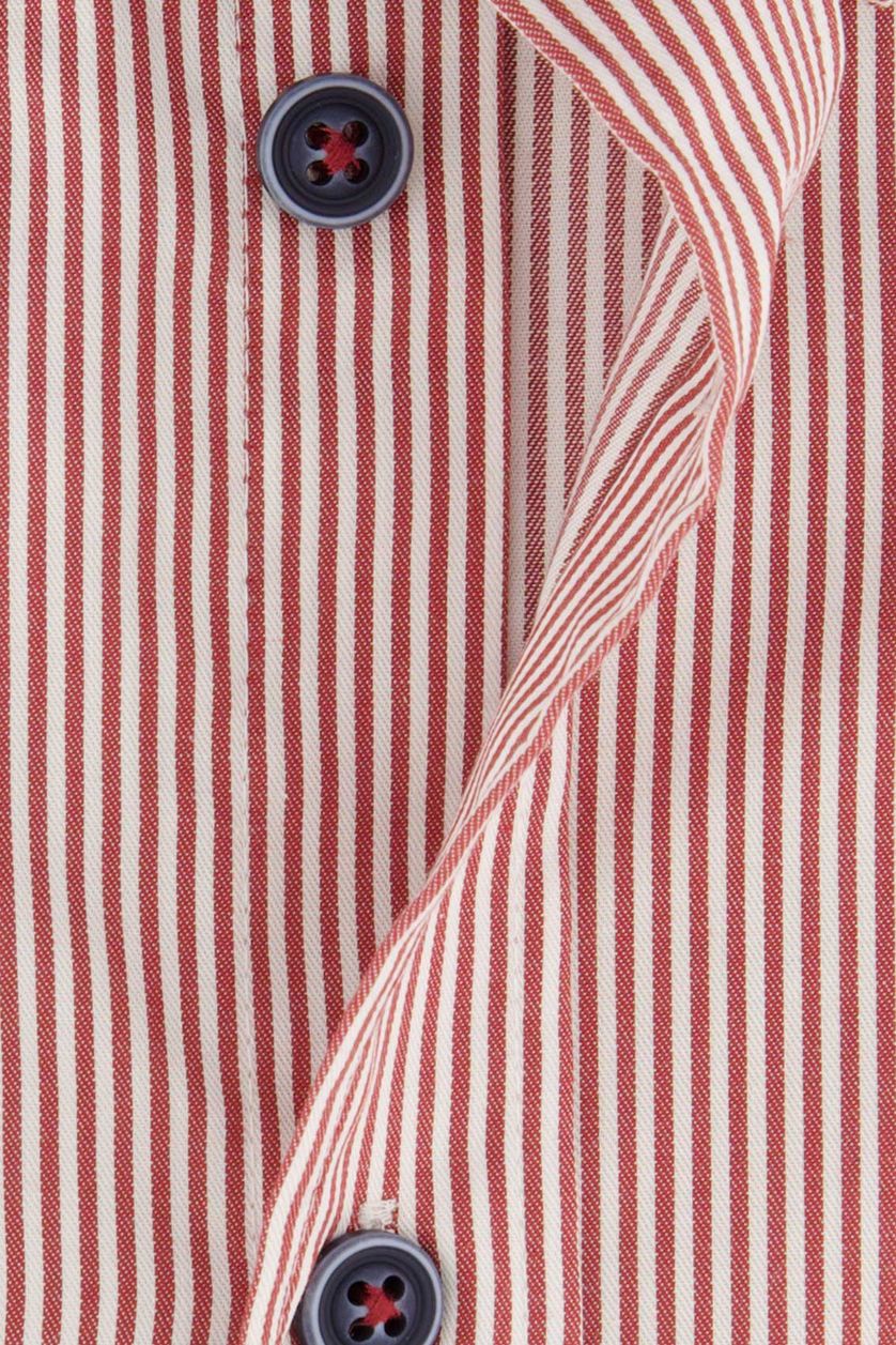 Ledub overhemd Tailored Fit rood gestreept katoen strijkvrij