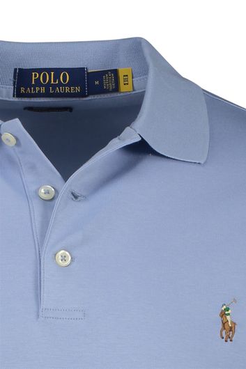 Polo Ralph Lauren polo Custom Slim Fit lichtblauw effen katoen 3 knoops