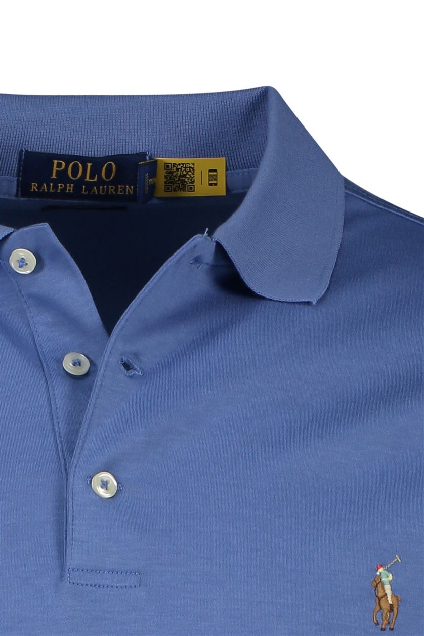 Polo Ralph Lauren polo Custom Slim Fit blauw effen katoen 3 knoops