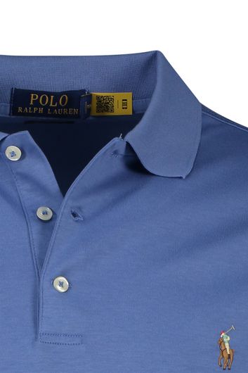 Polo Ralph Lauren polo korte mouw Custom Slim Fit blauw effen katoen