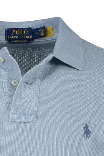 Polo Ralph Lauren polo Custom Slim Fit lichtblauw effen katoen 2 knoops