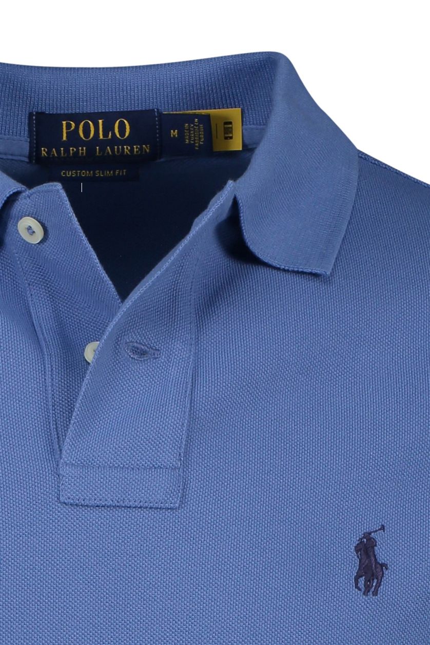 Polo Ralph Lauren polo Custom Slim Fit blauw effen katoen 2 knoops