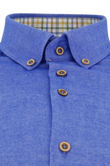 Portofino casual overhemd wijde fit blauw effen katoen