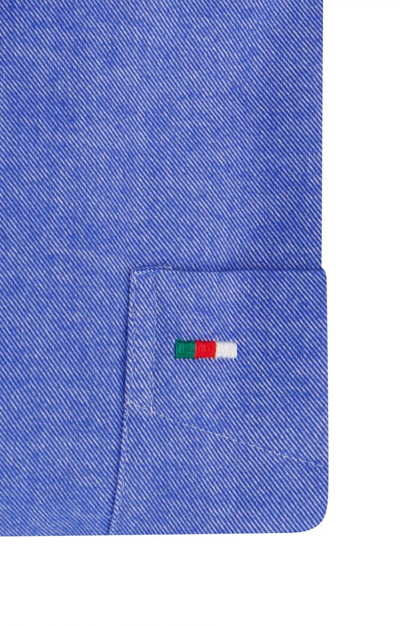 Portofino casual overhemd wijde fit blauw effen katoen bruine knopen